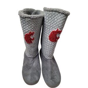 Washington State Cougars Womens Gray Knit Button Boots With Logo Patch